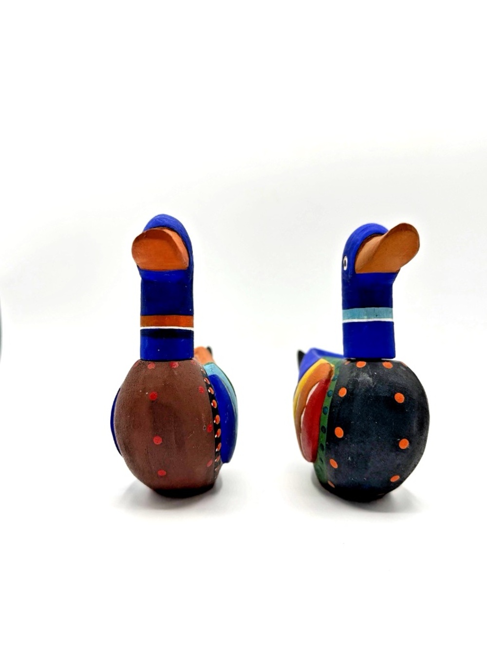 Hand Painted Wooden Duck Pair Figurines Folk Art Decor Wedding Ducks Set of 2 - Picture 13 of 16